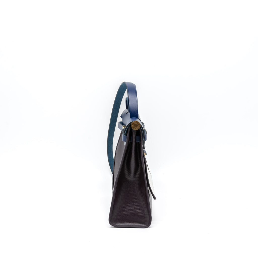 HERMES HERBAG ZIP 31 BAG TOILE H BERLINE CANVAS/VACHE HUNTER CASSIS/BLACK/BLUE SAPHIR GHW