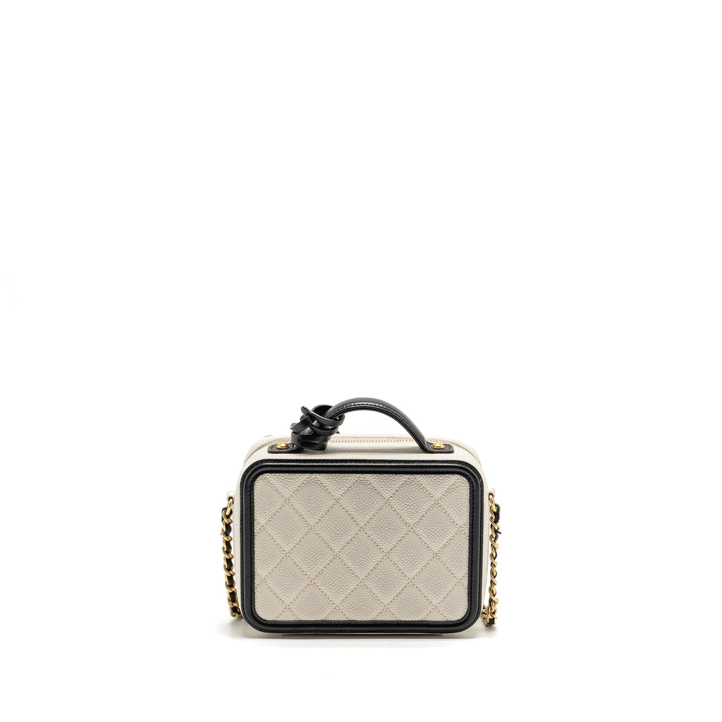 CHANEL CC FILIGREE VANITY CASE CAVIAR WHITE/BLACK GHW