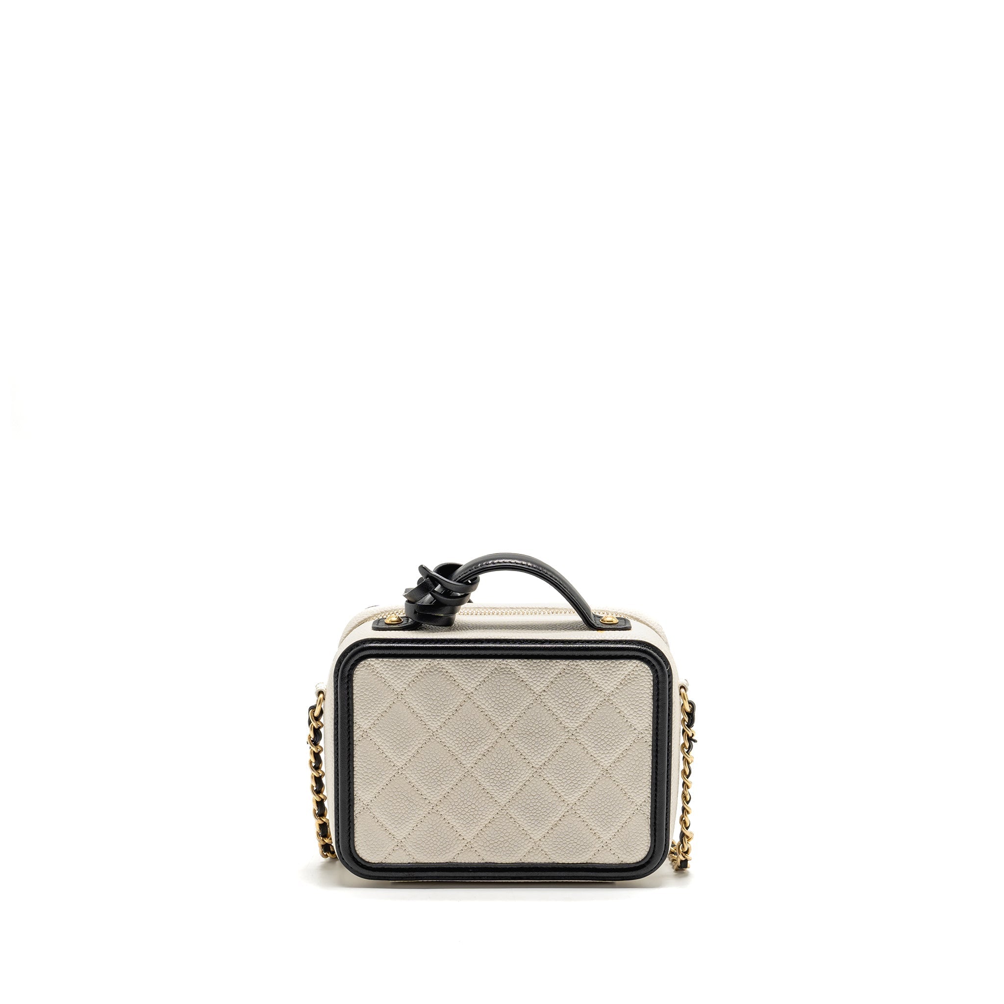 CHANEL CC FILIGREE VANITY CASE CAVIAR WHITE/BLACK GHW