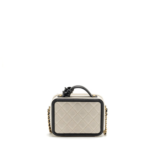 CHANEL CC FILIGREE VANITY CASE CAVIAR WHITE/BLACK GHW