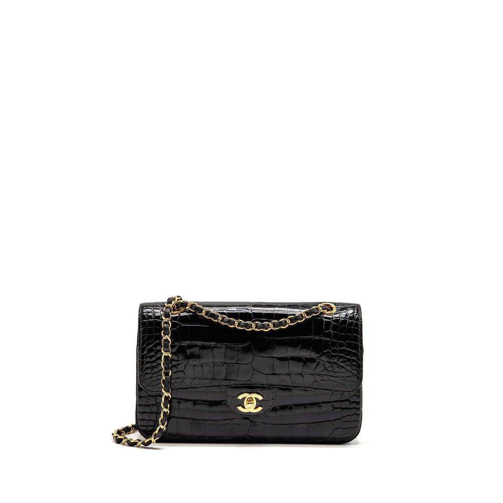 CHANEL MEDIUM CLASSIC DOUBLE FLAP BAG ALLIGATOR MISSISSIPPIENSIS BLACK GHW