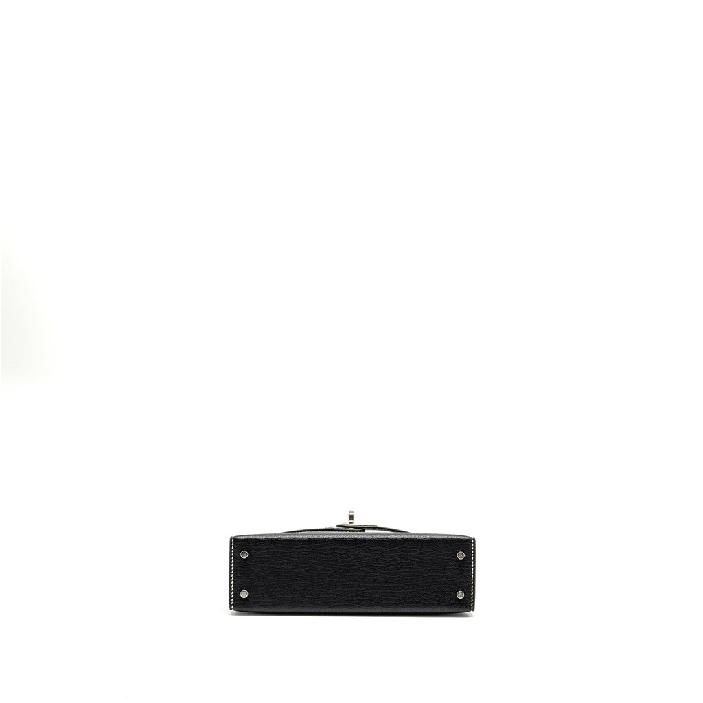 HERMES MINI KELLY II SPECIAL ORDER CHEVRE MYSORE BLACK / GRIS PERLE SHW