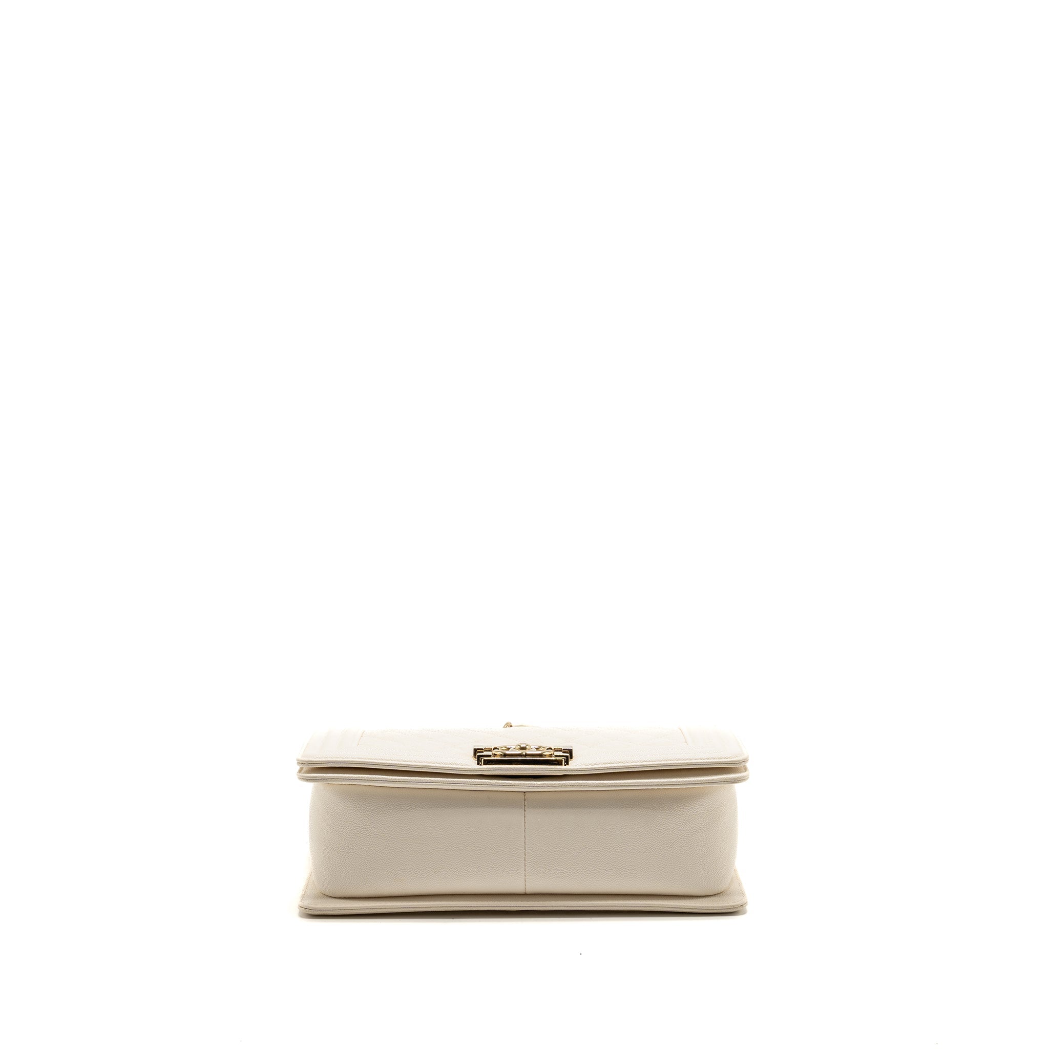 CHANEL MEDIUM BOY BAG CAVIAR WHITE LGHW