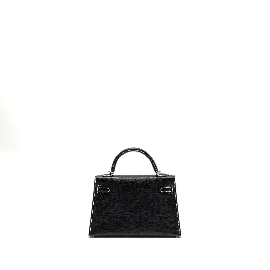 HERMES MINI KELLY II SPECIAL ORDER CHEVRE MYSORE BLACK / GRIS PERLE SHW