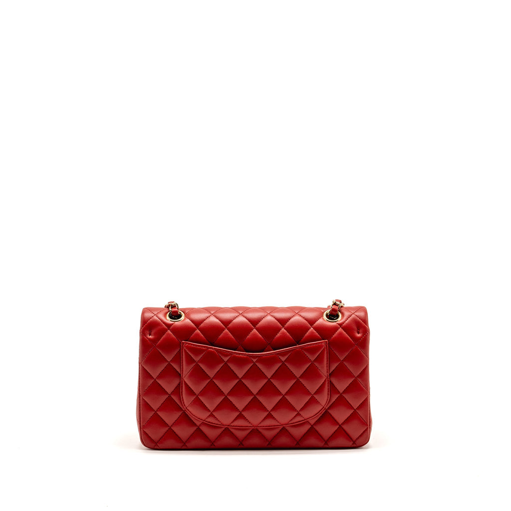 CHANEL MEDIUM CLASSIC DOUBLE FLAP BAG LAMBSKIN RED LGHW