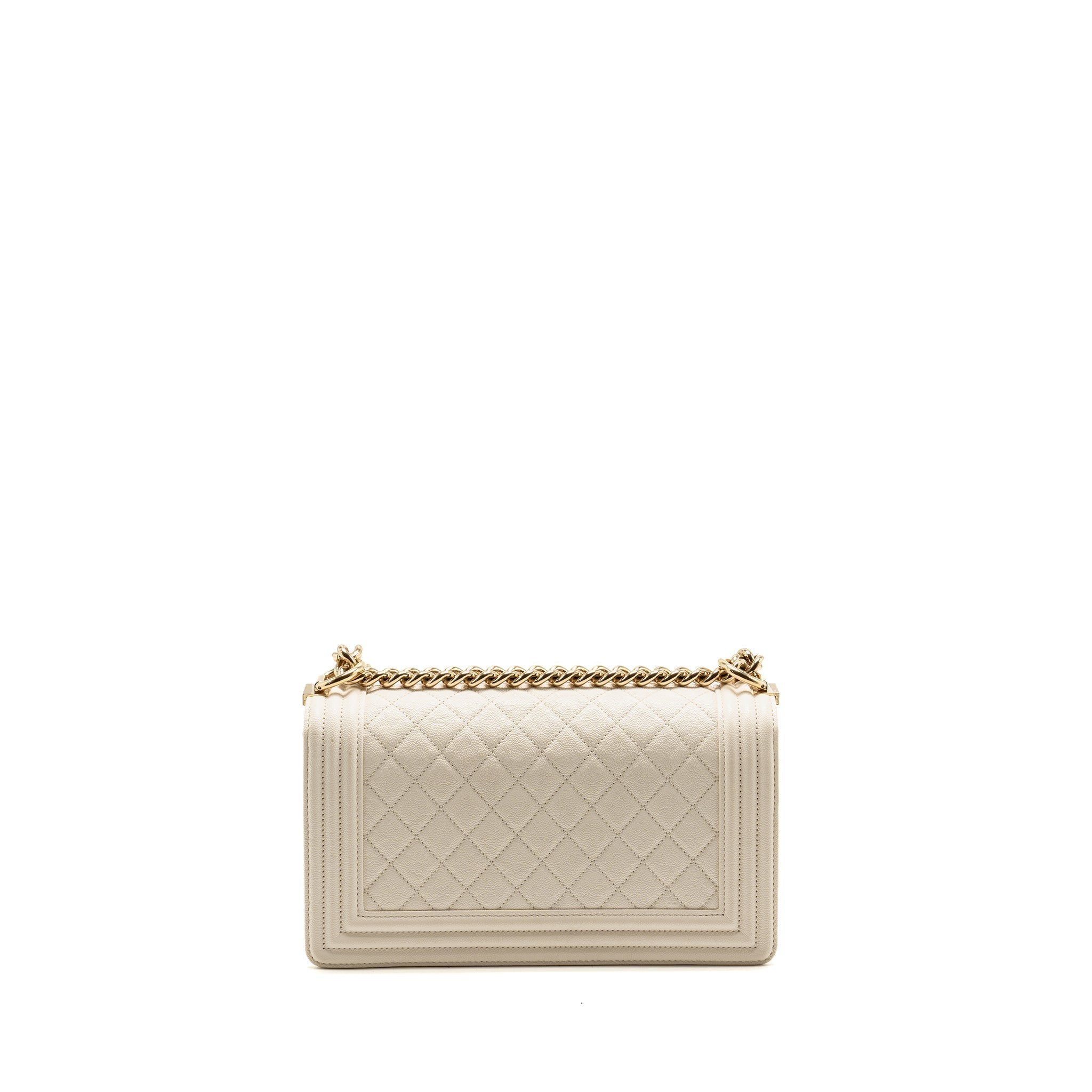 CHANEL MEDIUM BOY BAG CAVIAR WHITE LGHW