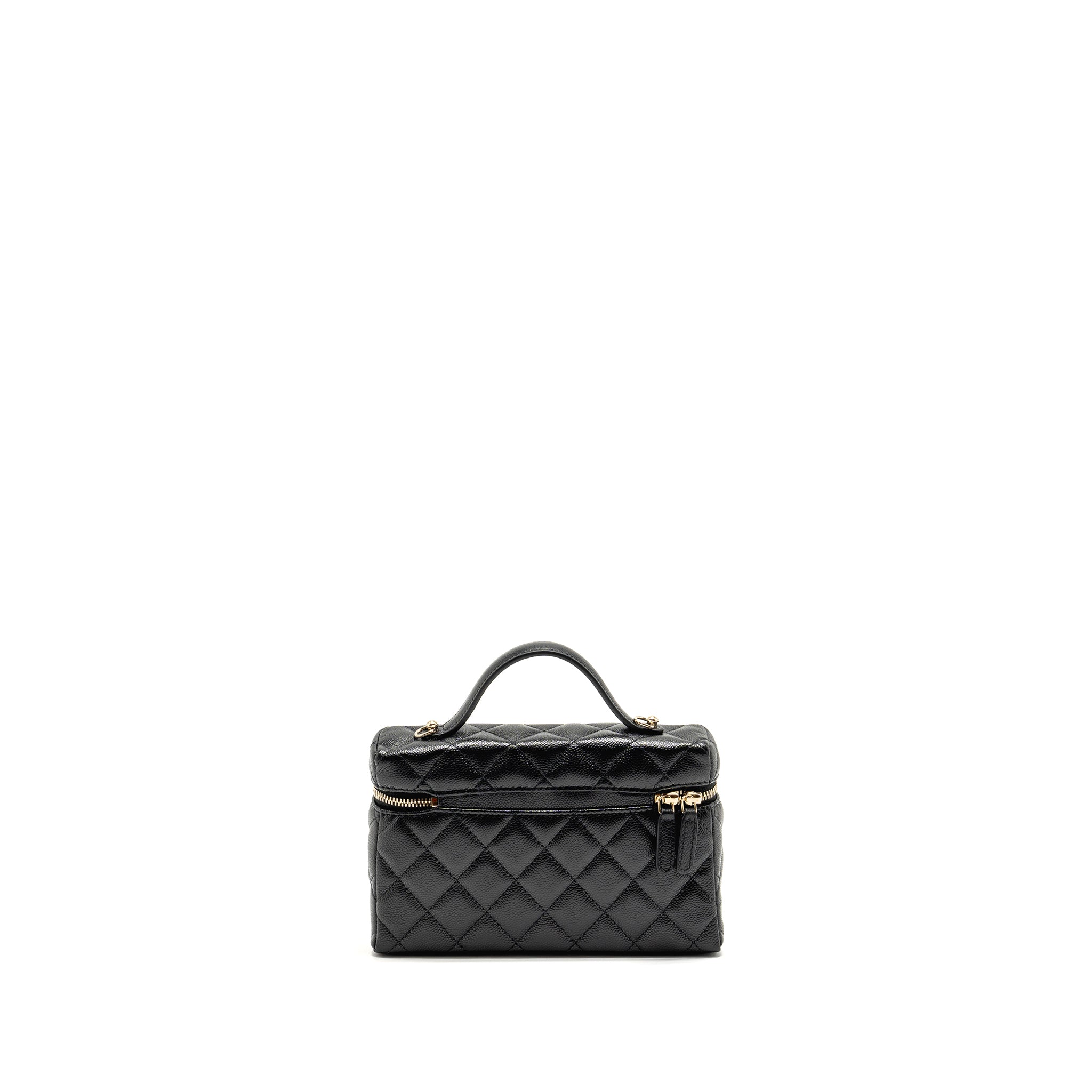 CHANEL 25P CC TOP HANDLE VANITY WITH CHAIN CAVIAR BLACK LGHW (MICROCHIP)