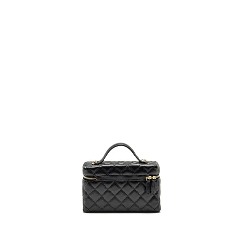 CHANEL 25P CC TOP HANDLE VANITY WITH CHAIN CAVIAR BLACK LGHW (MICROCHIP)