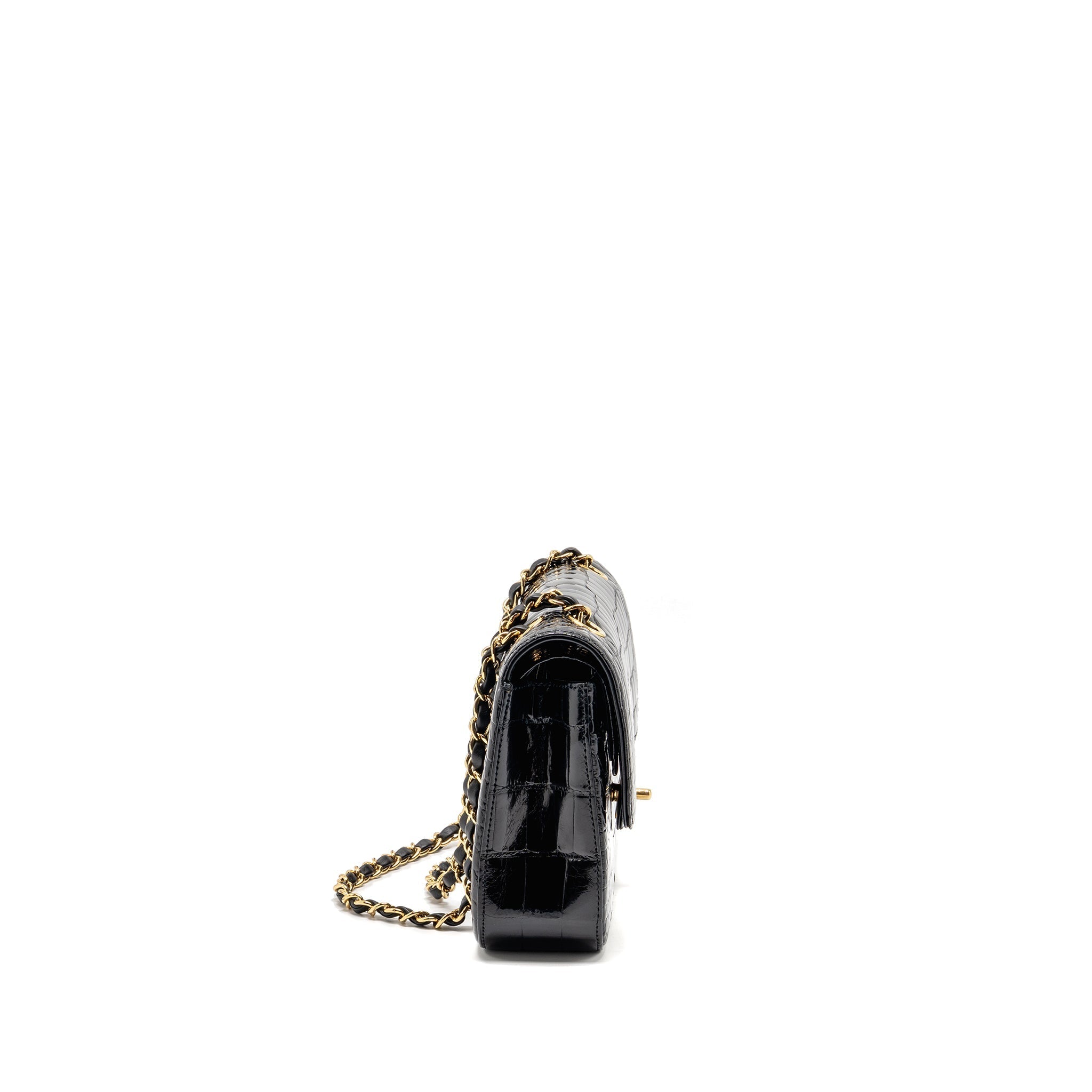 CHANEL MEDIUM CLASSIC DOUBLE FLAP BAG ALLIGATOR MISSISSIPPIENSIS BLACK GHW