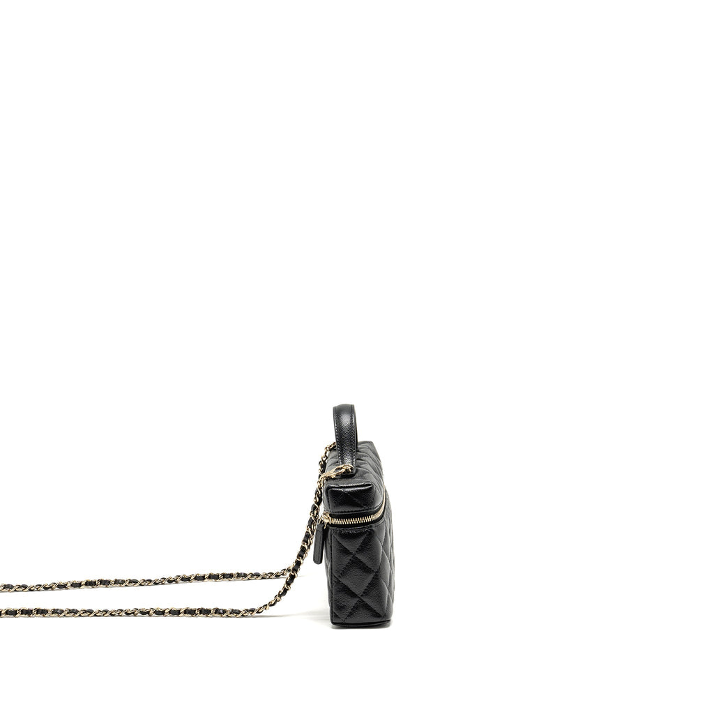 CHANEL 25P CC TOP HANDLE VANITY WITH CHAIN CAVIAR BLACK LGHW (MICROCHIP)