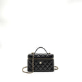 CHANEL 25P CC TOP HANDLE VANITY WITH CHAIN CAVIAR BLACK LGHW (MICROCHIP)