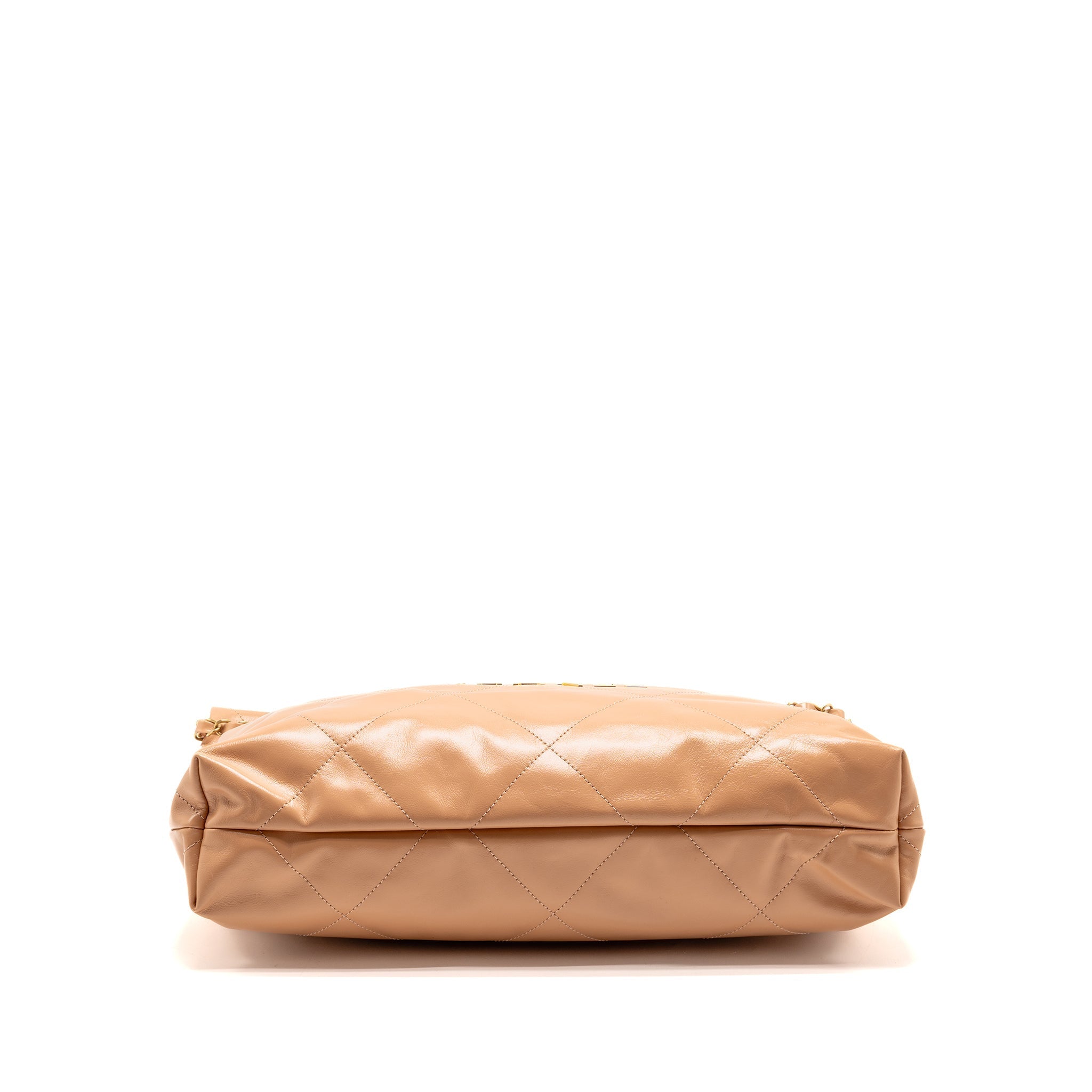 CHANEL MEDIUM 22 BAG SHINY CALFSKIN LIGHT BEIGE GHW (MICROCHIP)