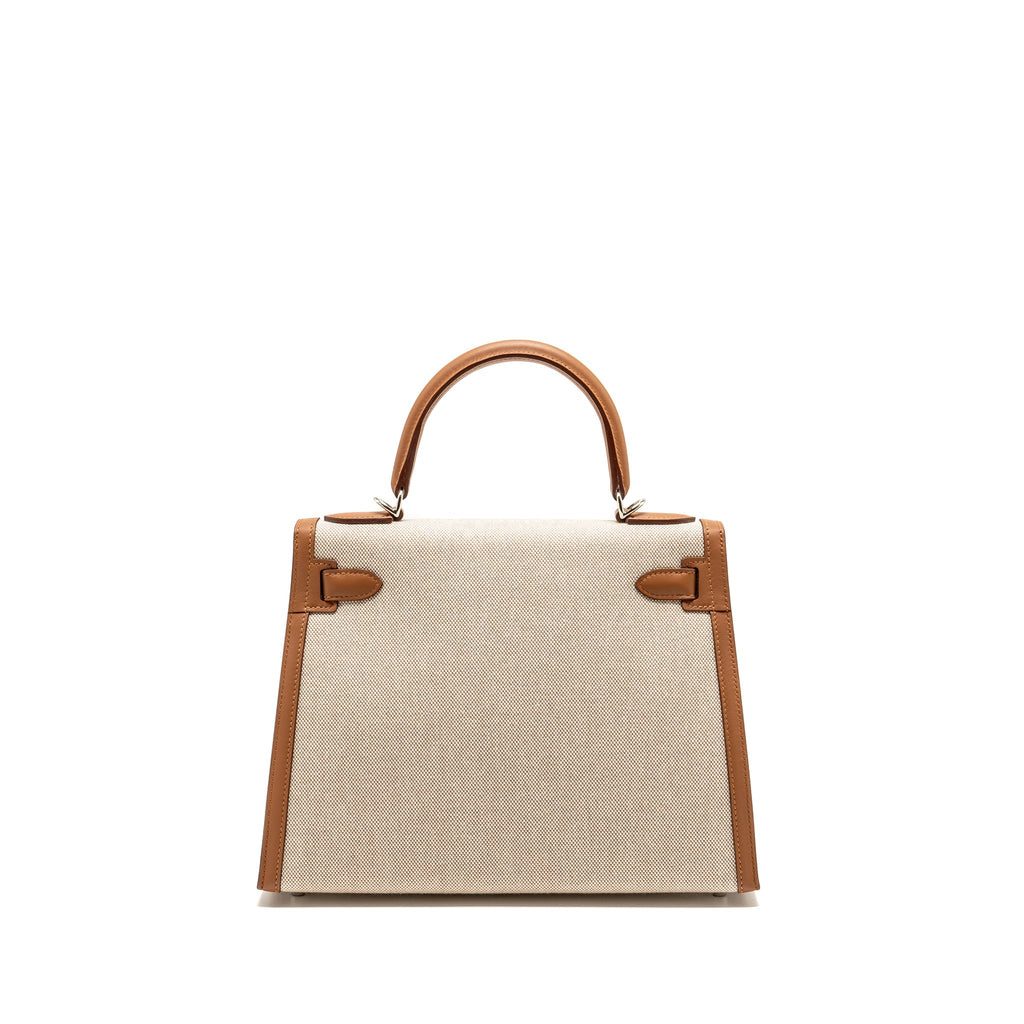 HERMES KELLY 28 TOILE H/SWIFT ECRU/GOLD SHW
