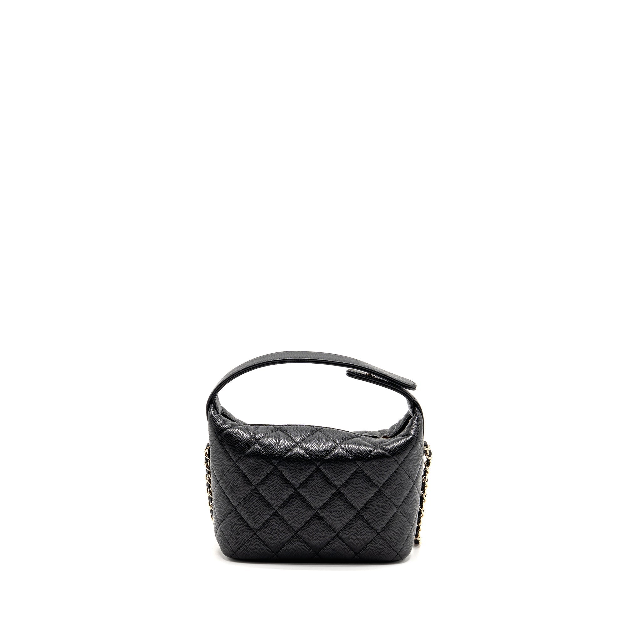 CHANEL 25C DETAIL LOGO QUILTED HOBO BAG CAVIAR BLACK GHW (MICROCHIP)