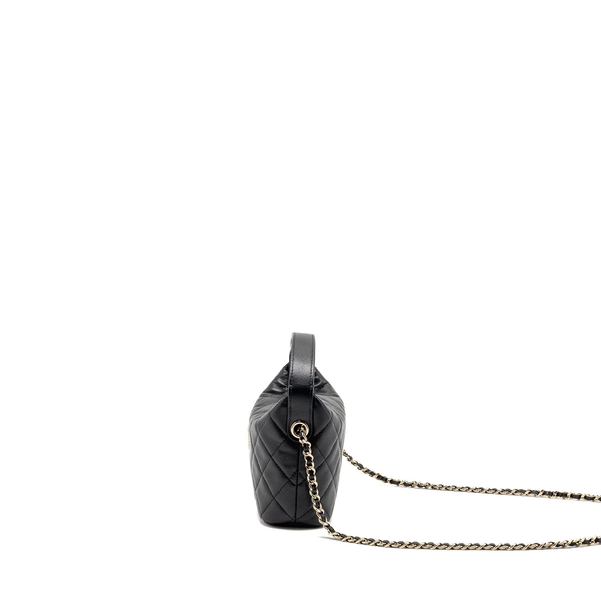 CHANEL 25C DETAIL LOGO QUILTED HOBO BAG CAVIAR BLACK GHW (MICROCHIP)