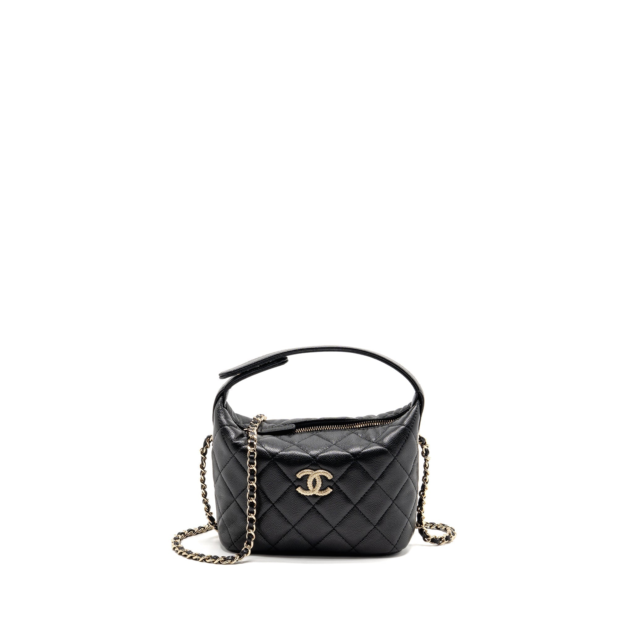 CHANEL 25C DETAIL LOGO QUILTED HOBO BAG CAVIAR BLACK GHW (MICROCHIP)