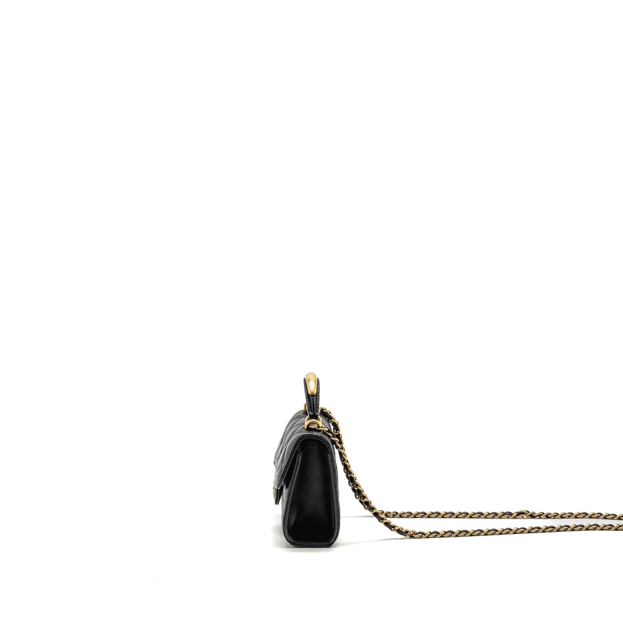 CHANEL TOP HANDLE MINI FLAP CLUTCH WITH CHAIN BLACK LAMBSKIN GHW (MICROCHIP)