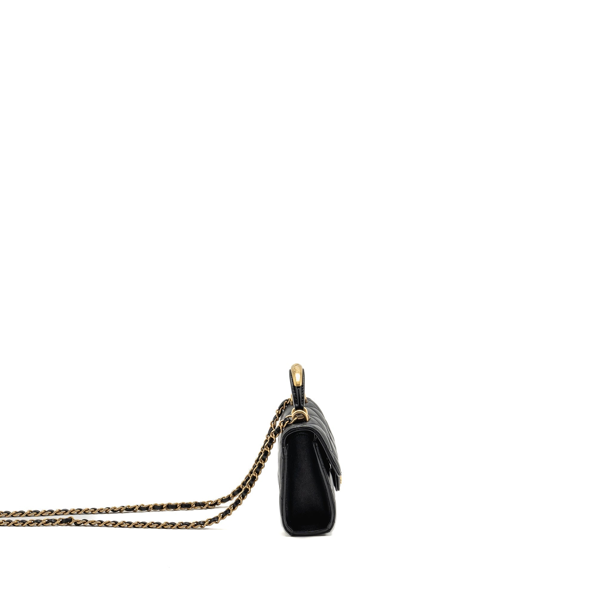CHANEL TOP HANDLE MINI FLAP CLUTCH WITH CHAIN BLACK LAMBSKIN GHW (MICROCHIP)