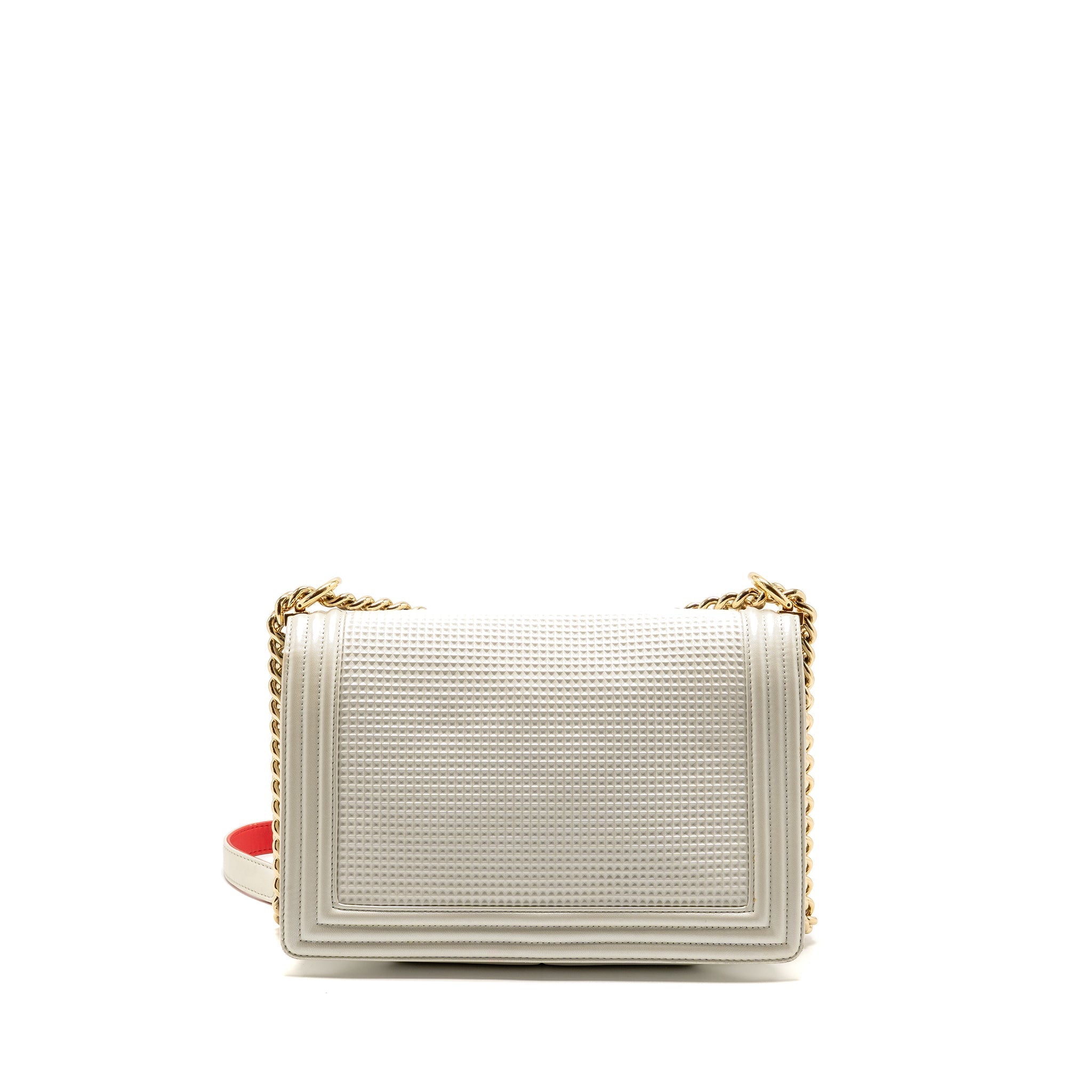 CHANEL BOY BAG METAL SQUARED LAMBSKIN WHITE/RED GHW
