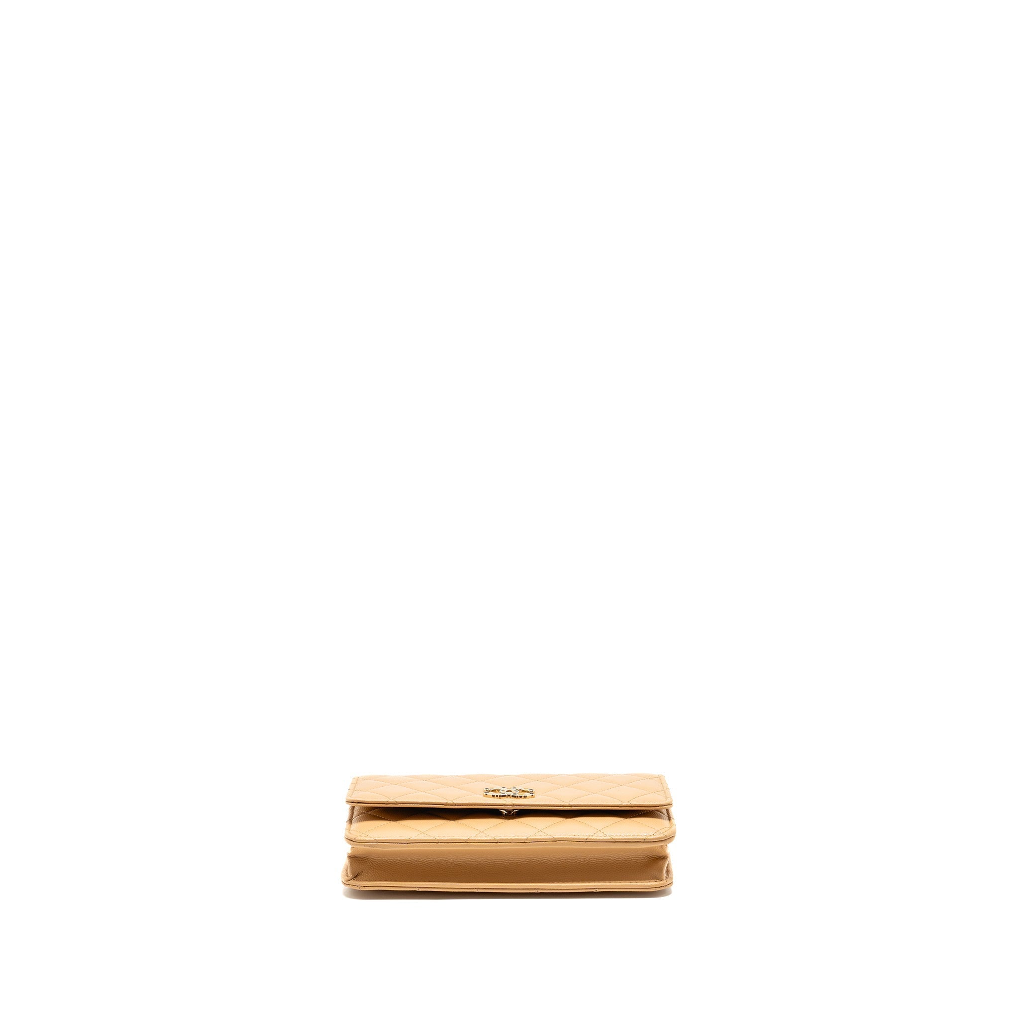 CHANEL DETAILED CC CLASSIC WALLET ON CHAIN CAVIAR BEIGE LGHW (MICROCHIP)