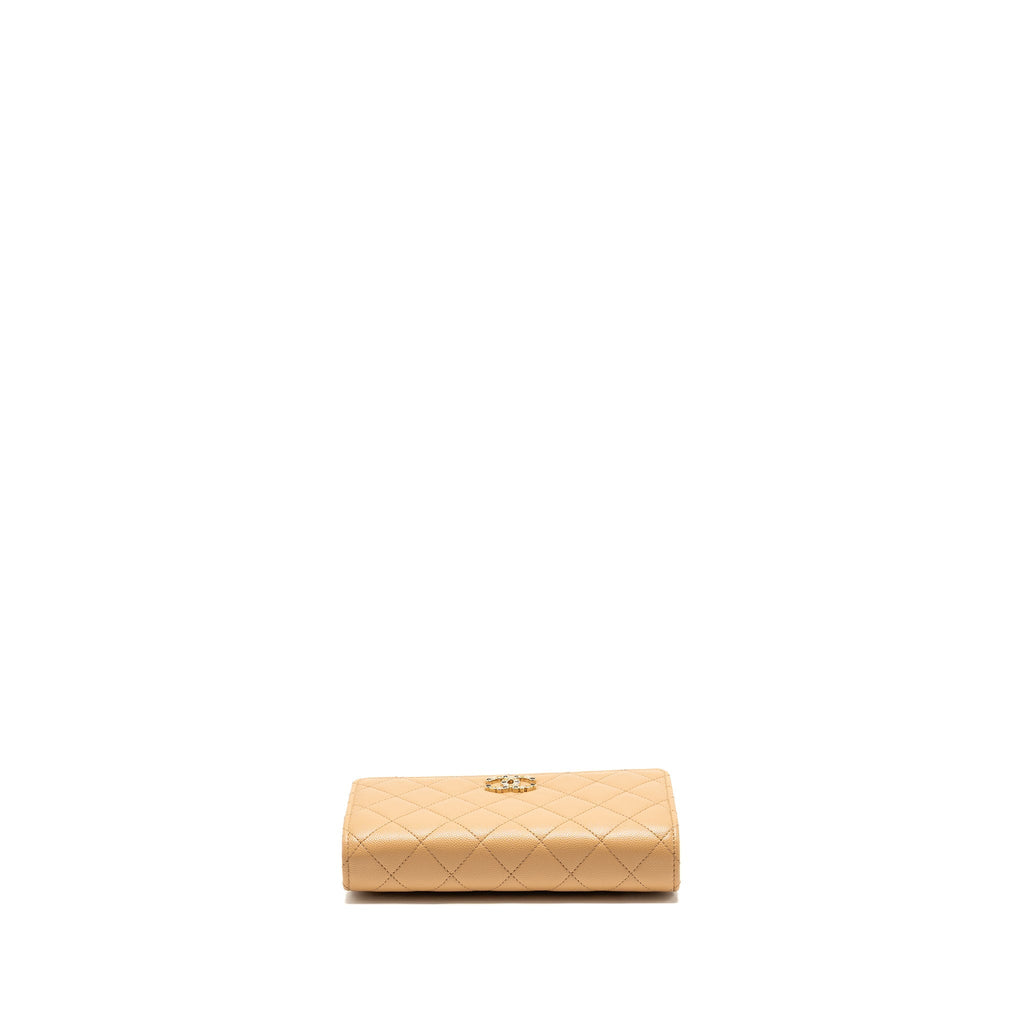 CHANEL DETAILED CC CLASSIC WALLET ON CHAIN CAVIAR BEIGE LGHW (MICROCHIP)