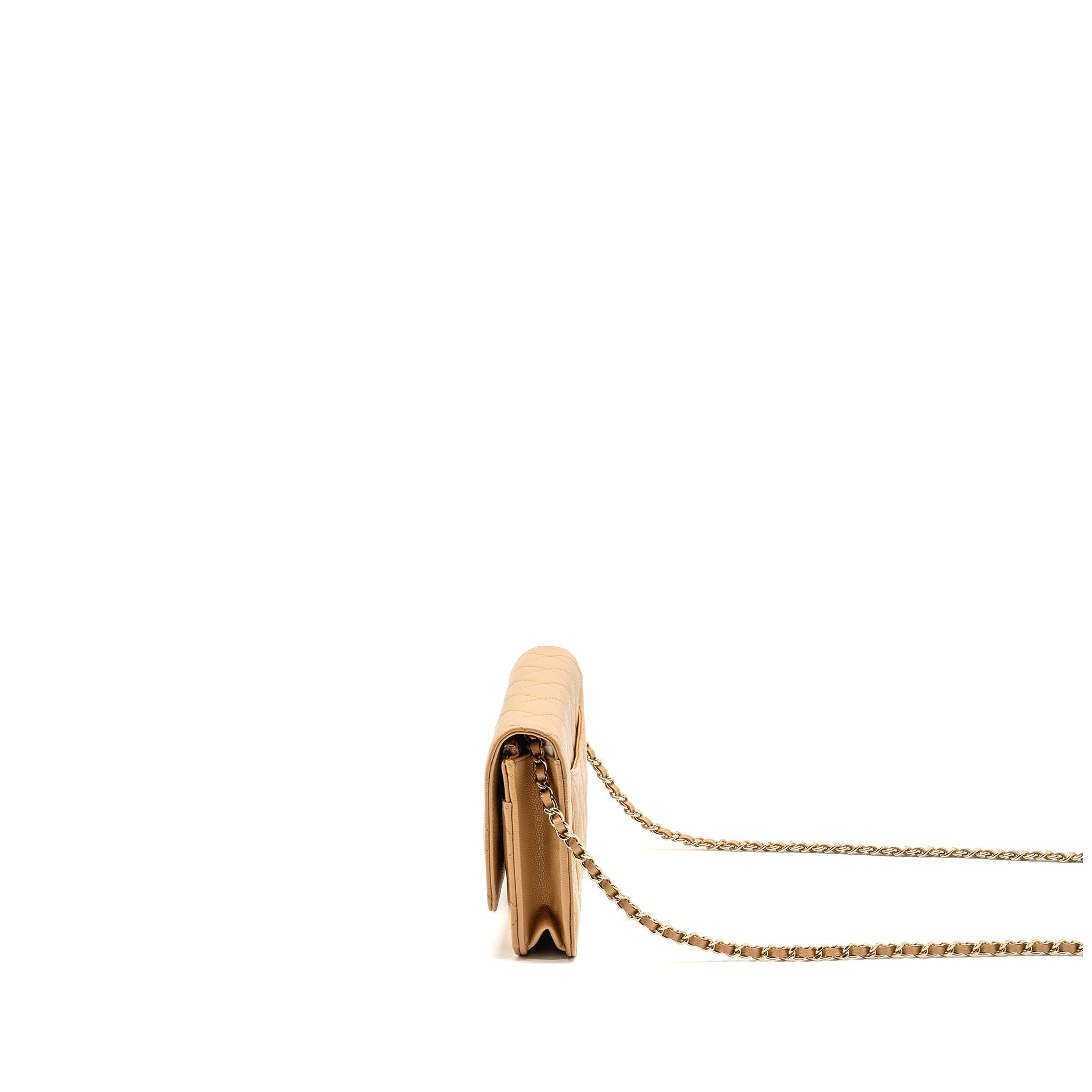 CHANEL DETAILED CC CLASSIC WALLET ON CHAIN CAVIAR BEIGE LGHW (MICROCHIP)