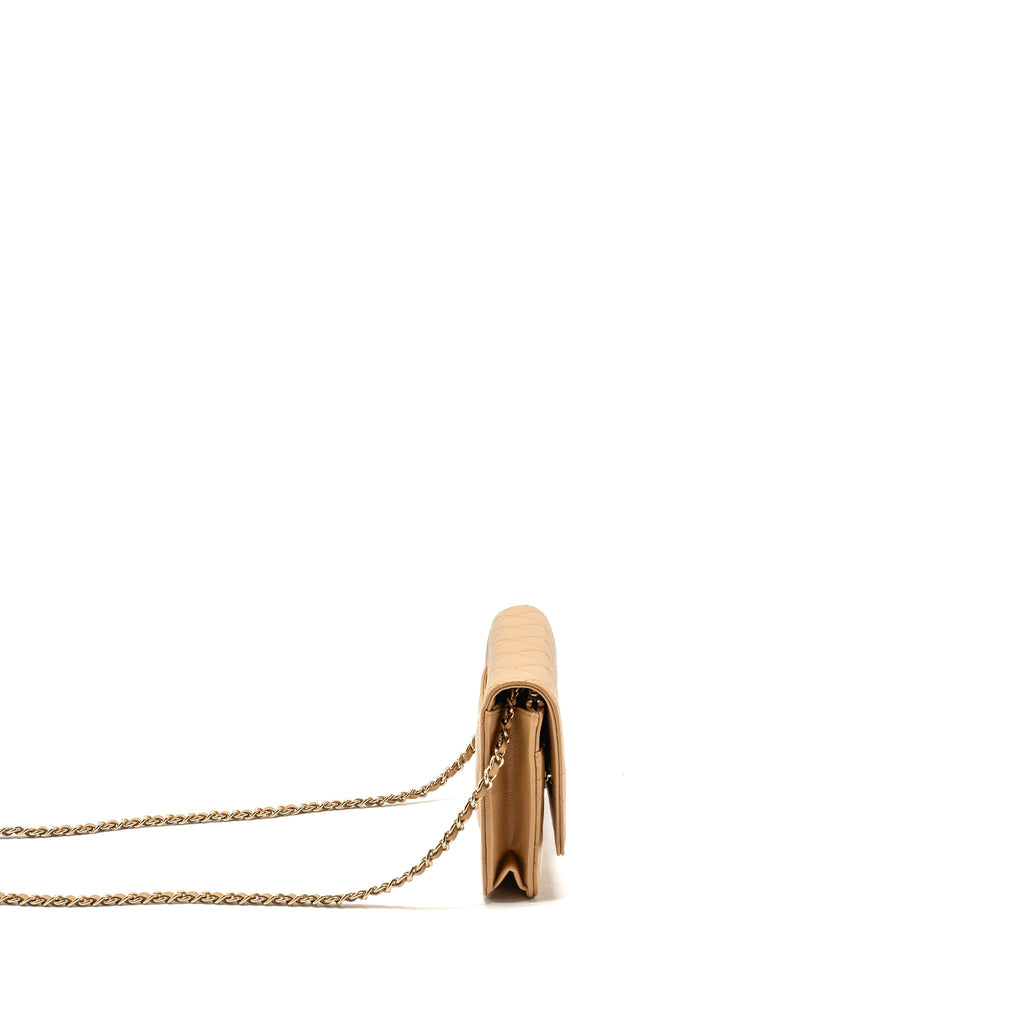 CHANEL DETAILED CC CLASSIC WALLET ON CHAIN CAVIAR BEIGE LGHW (MICROCHIP)
