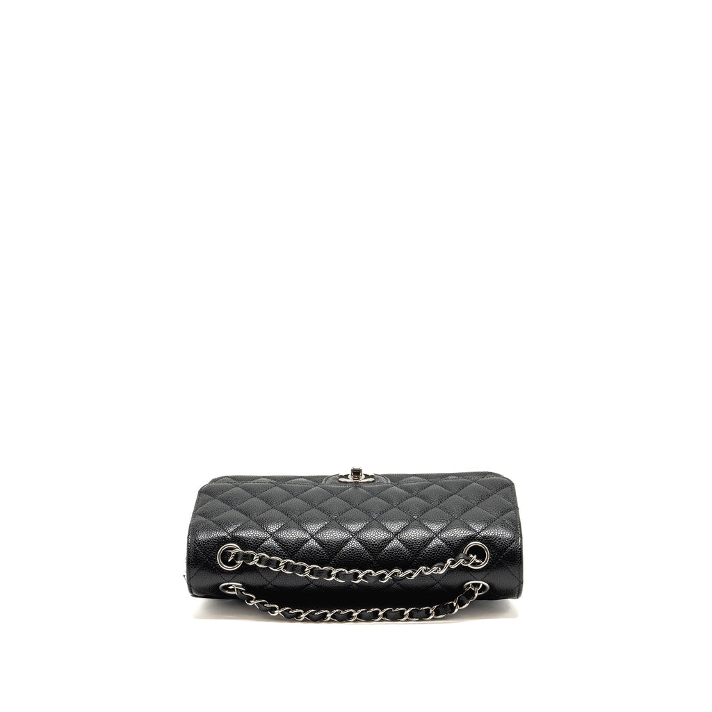 CHANEL MEDIUM CLASSIC DOUBLE FLAP BAG CAVIAR BLACK SHW (MICROCHIP)
