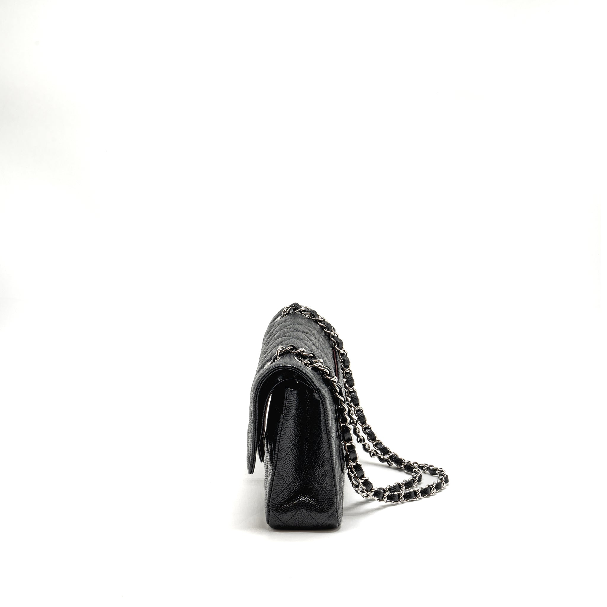 CHANEL MEDIUM CLASSIC DOUBLE FLAP BAG CAVIAR BLACK SHW (MICROCHIP)