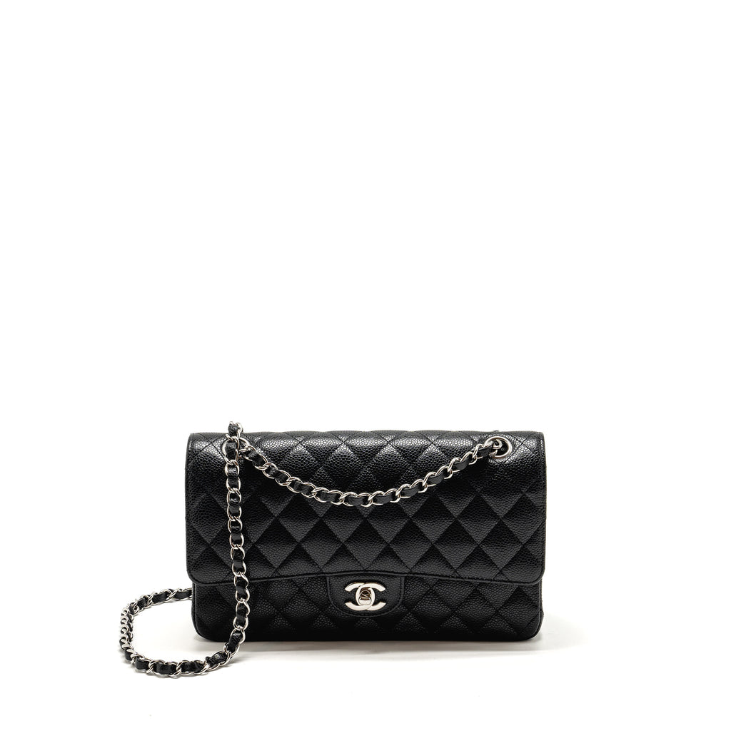 CHANEL MEDIUM CLASSIC DOUBLE FLAP BAG CAVIAR BLACK SHW (MICROCHIP)