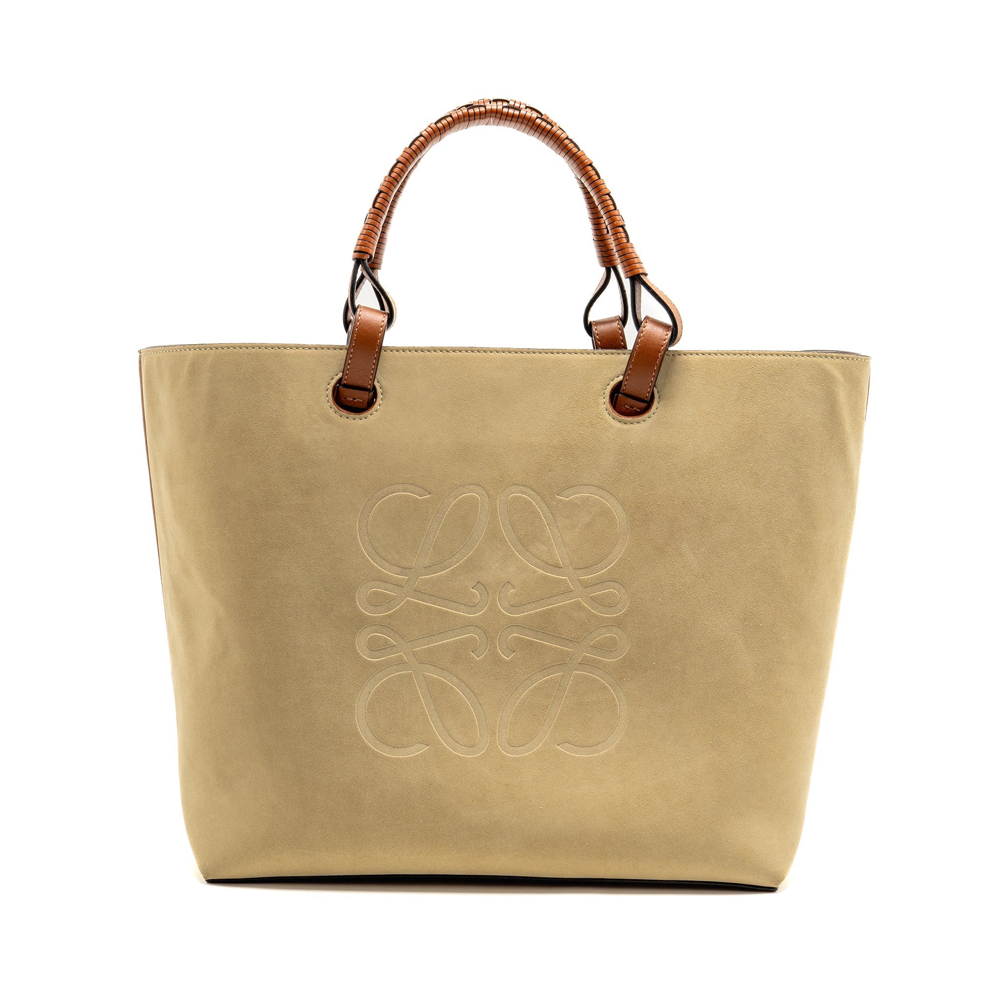 LOEWE ANAGRAM TOTE BAG SUEDE LEATHER BEIGE/BROWN