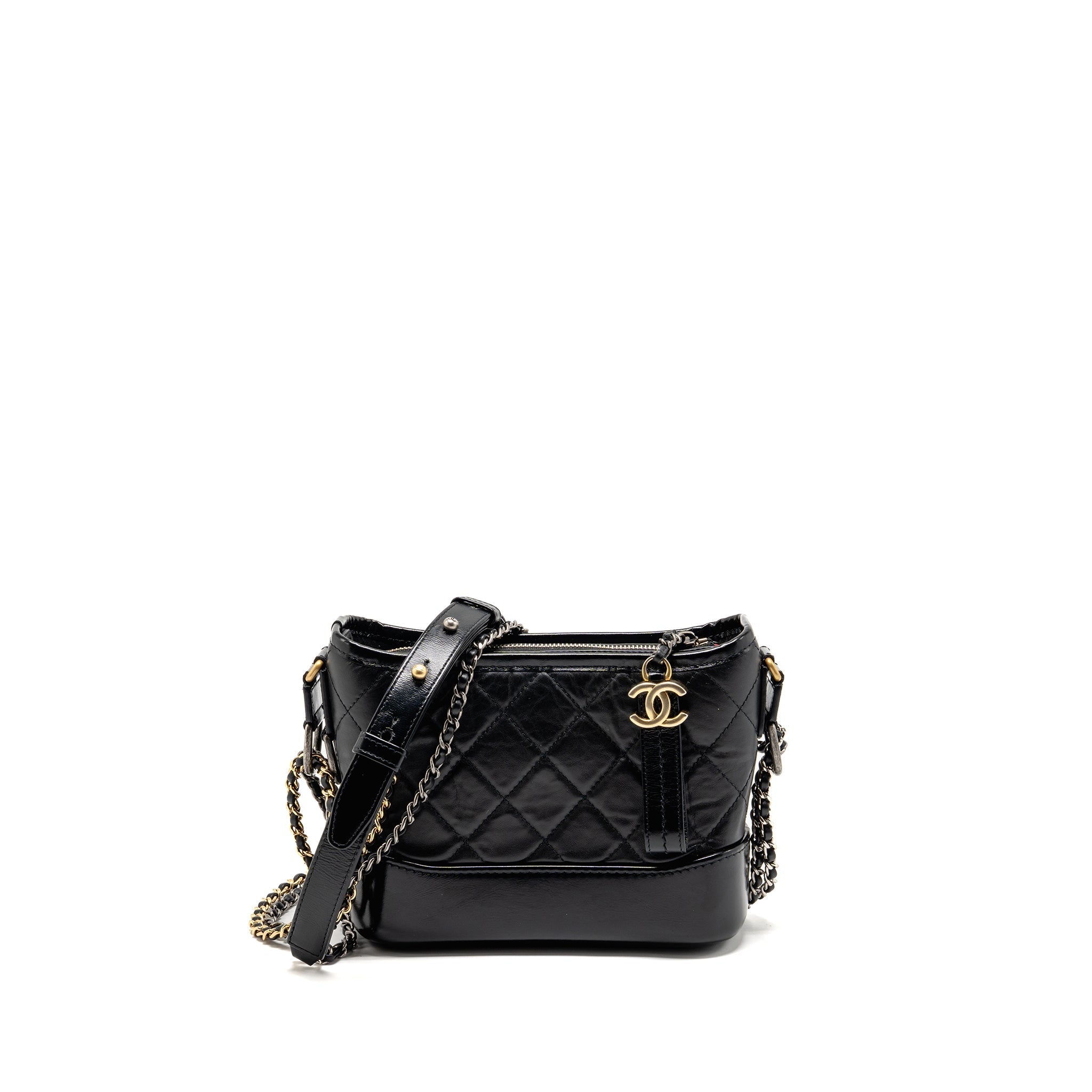 CHANEL SMALL GABRIELLE HOBO BAG AGED CALFSKIN BLACK MULTICOLOURED HARDWARE (MICROCHIP)