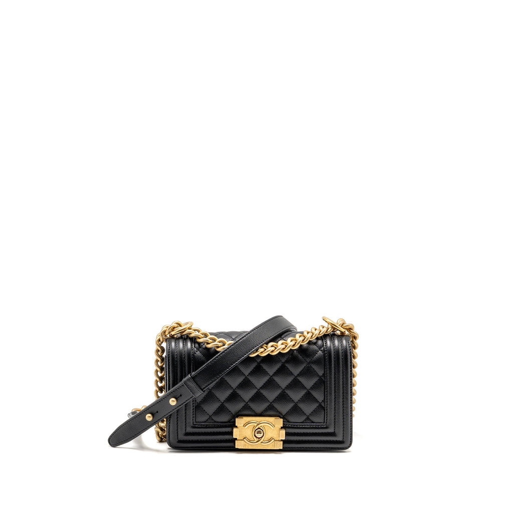 CHANEL SMALL BOY BAG CAVIAR BLACK GHW (MICROCHIP)