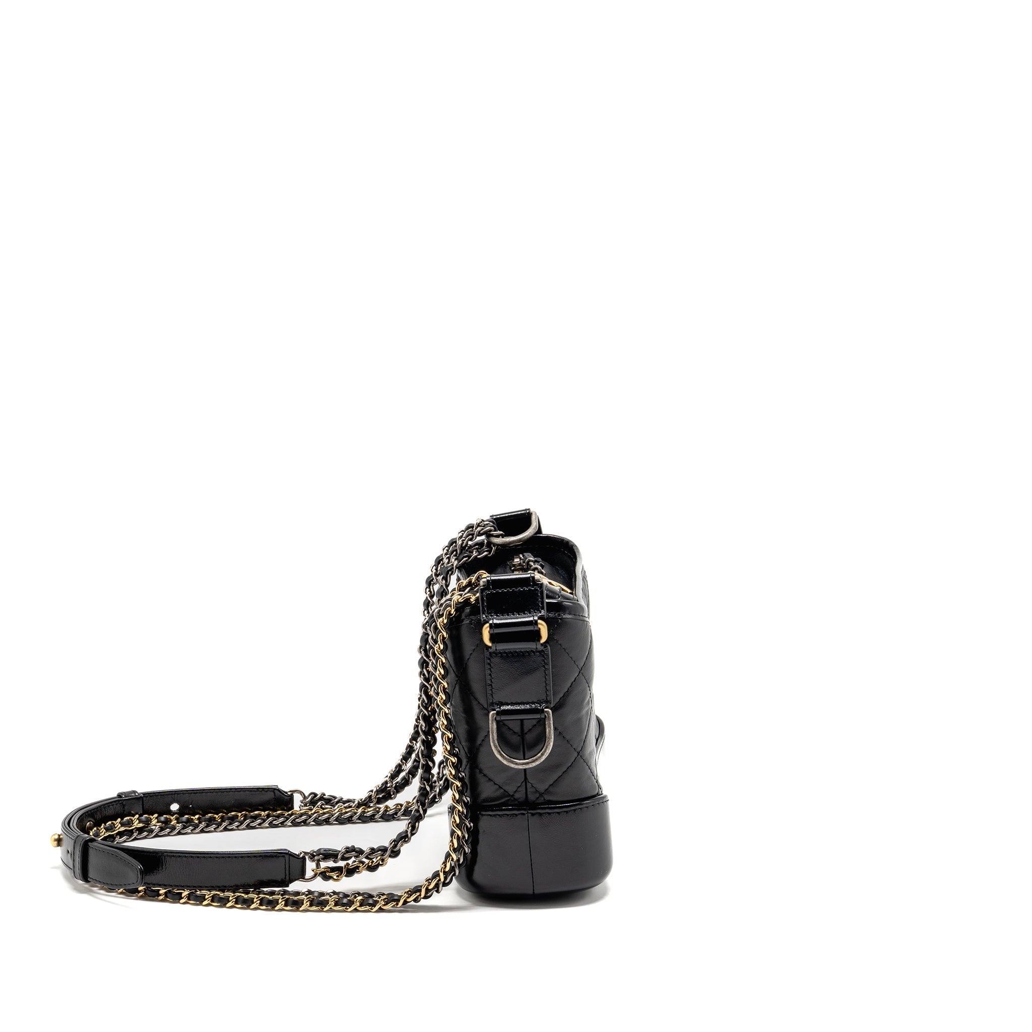 CHANEL SMALL GABRIELLE HOBO BAG AGED CALFSKIN BLACK MULTICOLOURED HARDWARE (MICROCHIP)