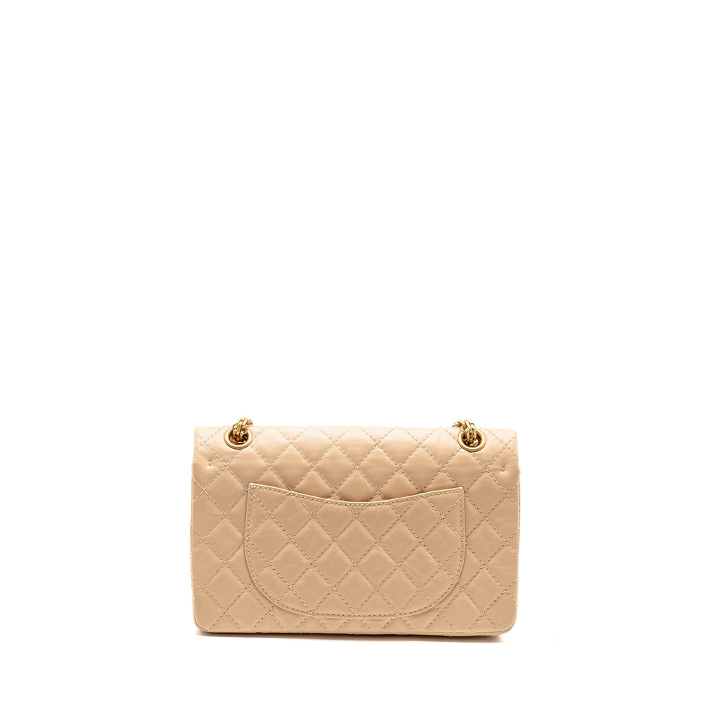 CHANEL SMALL 2.55 REISSUE DOUBLE FLAP BAG AGED CALFSKIN BEIGE GHW