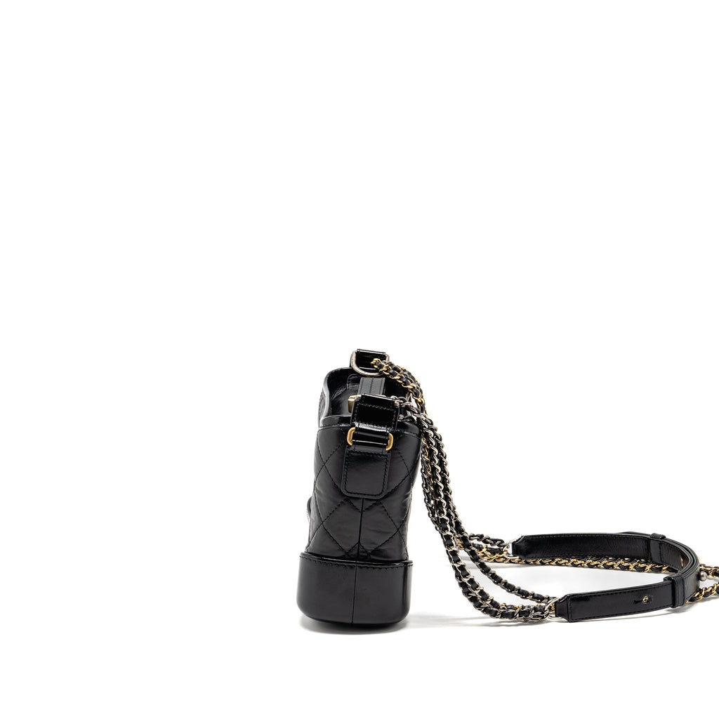 CHANEL SMALL GABRIELLE HOBO BAG AGED CALFSKIN BLACK MULTICOLOURED HARDWARE (MICROCHIP)