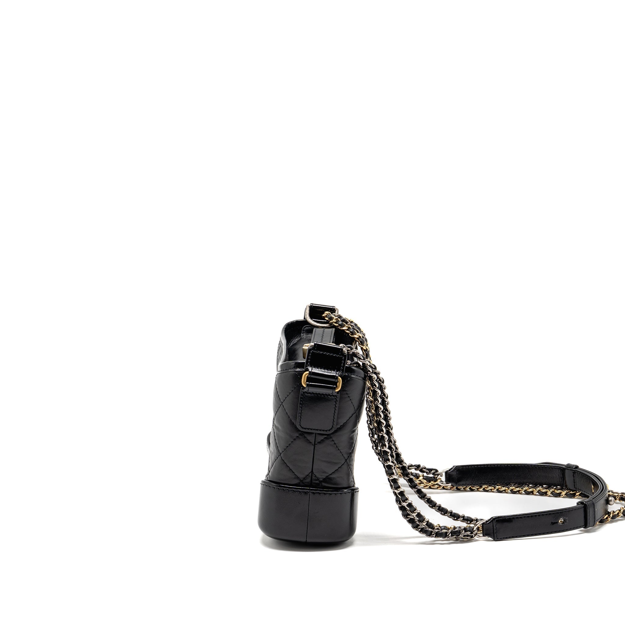CHANEL SMALL GABRIELLE HOBO BAG AGED CALFSKIN BLACK MULTICOLOURED HARDWARE (MICROCHIP)