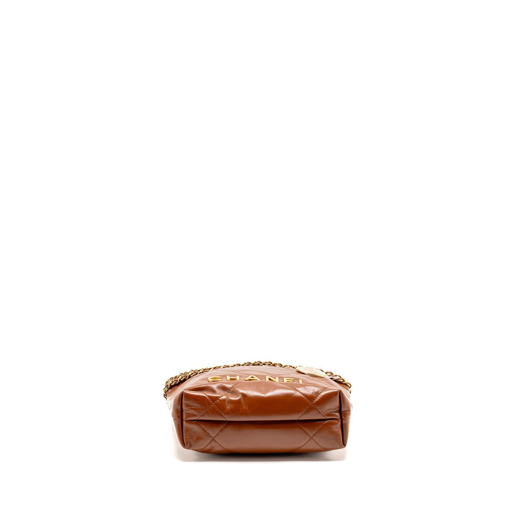 CHANEL MINI 22 BAG SHINY CALFSKIN CARAMEL GHW (MICROCHIP)