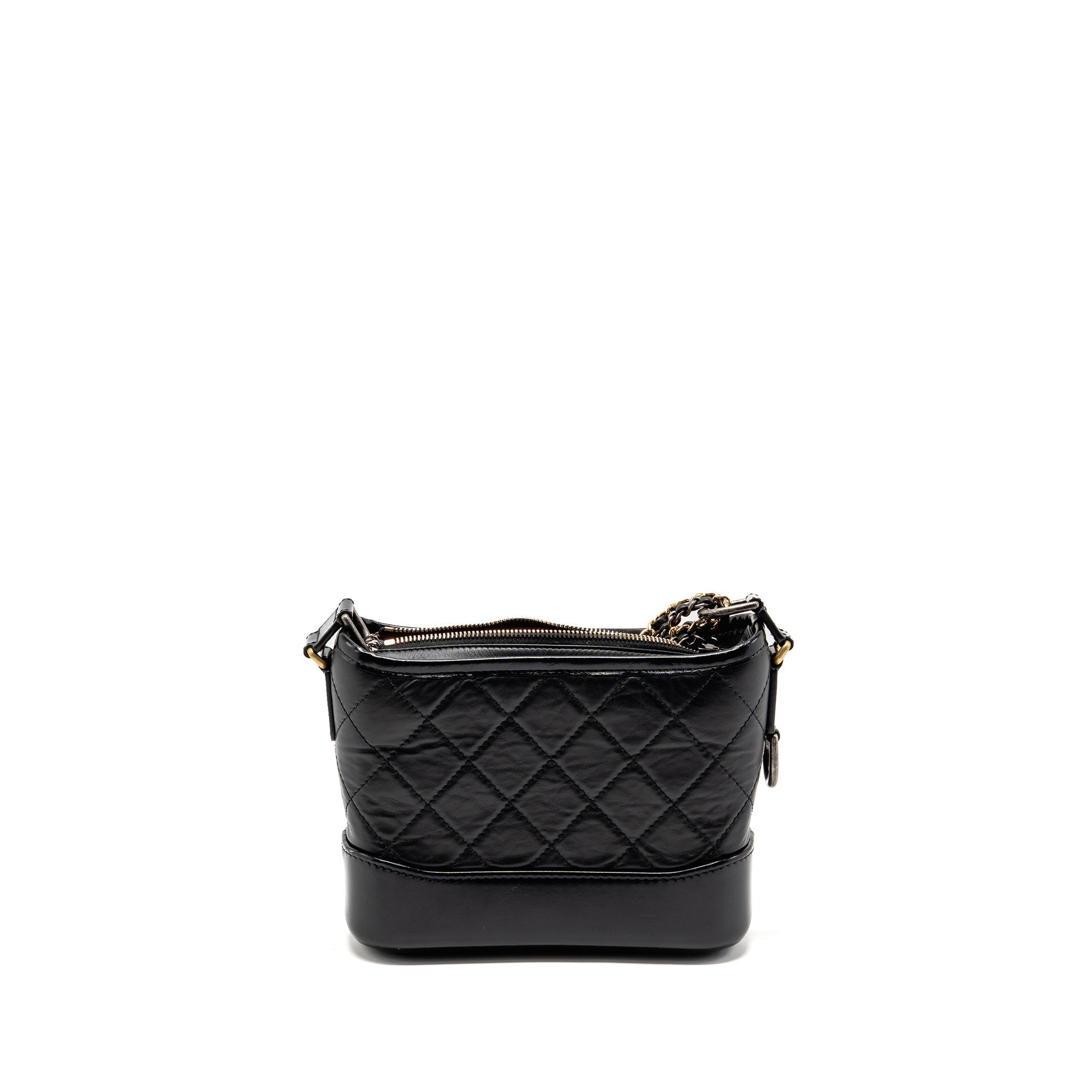 CHANEL SMALL GABRIELLE HOBO BAG AGED CALFSKIN BLACK MULTICOLOURED HARDWARE (MICROCHIP)