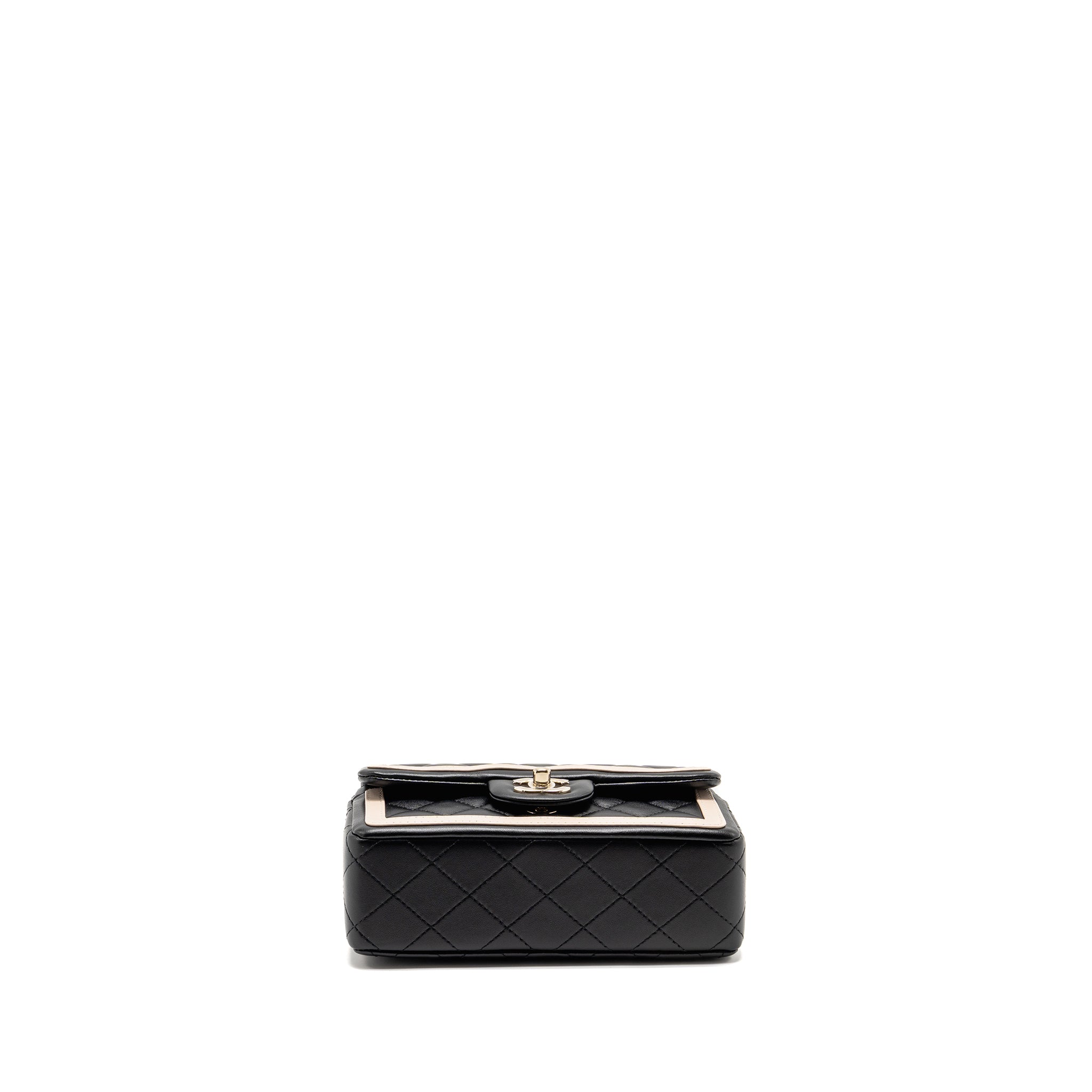 CHANEL 23B QUILTED MINI RECTANGULAR FLAP BAG LAMBSKIN BLACK/BEIGE LGHW (MICROCHIP)