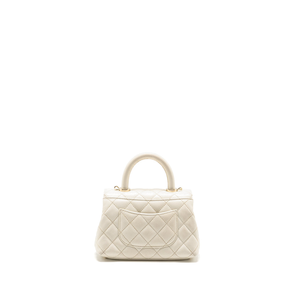 CHANEL MINI COCO HANDLE CAVIAR WHITE LGHW (MICROCHIP)