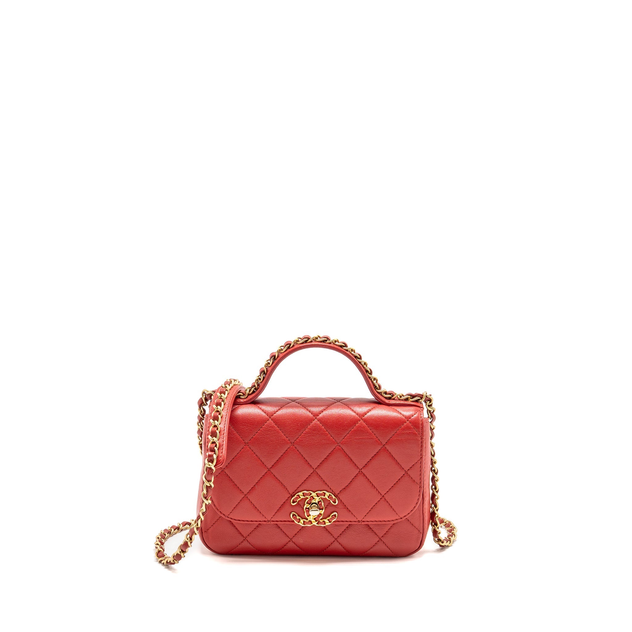 CHANEL CHAIN TOP HANDLE INFINITE FLAP BAG LEATHER RED GHW