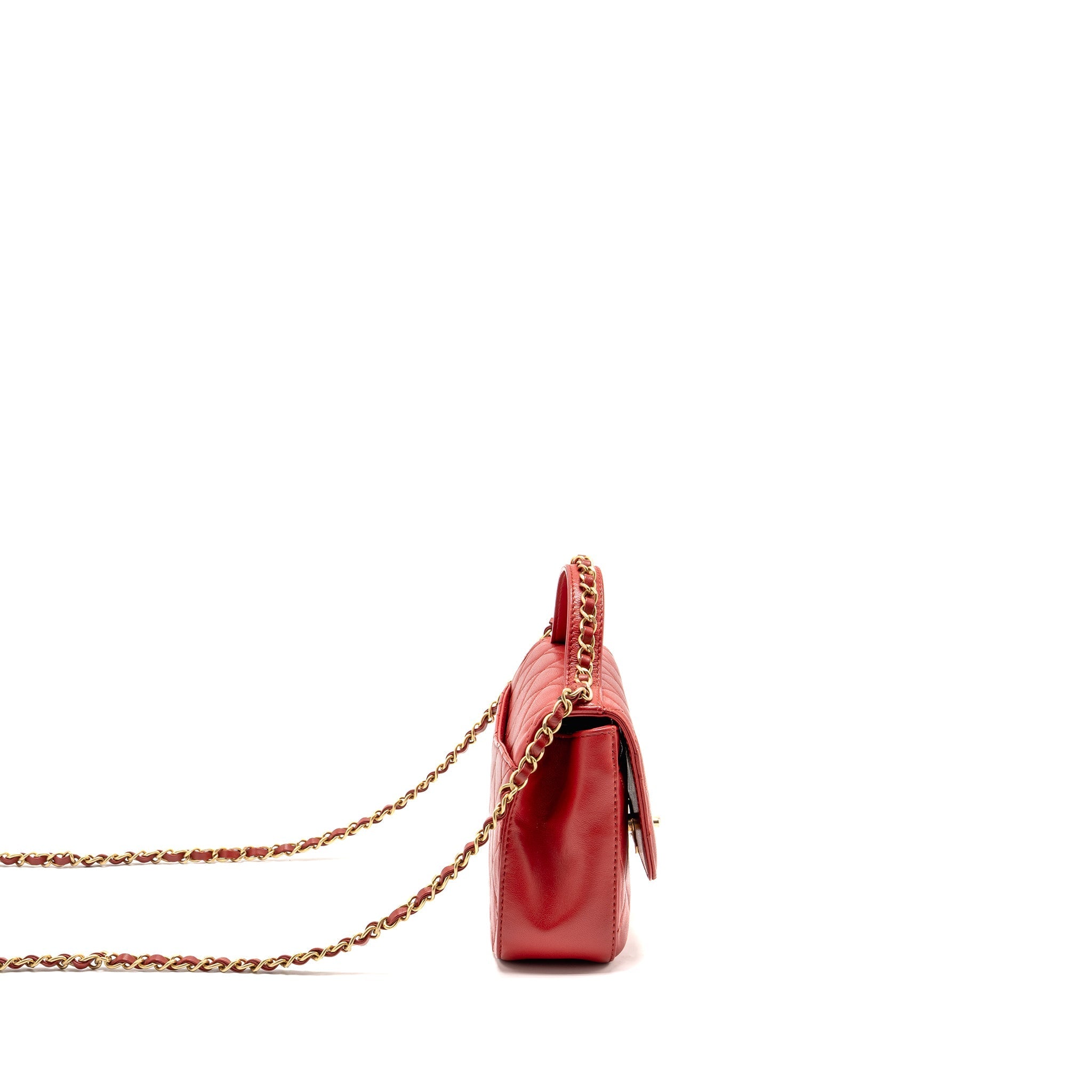 CHANEL CHAIN TOP HANDLE INFINITE FLAP BAG LEATHER RED GHW