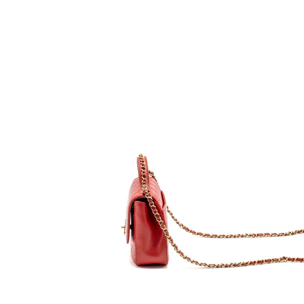CHANEL CHAIN TOP HANDLE INFINITE FLAP BAG LEATHER RED GHW