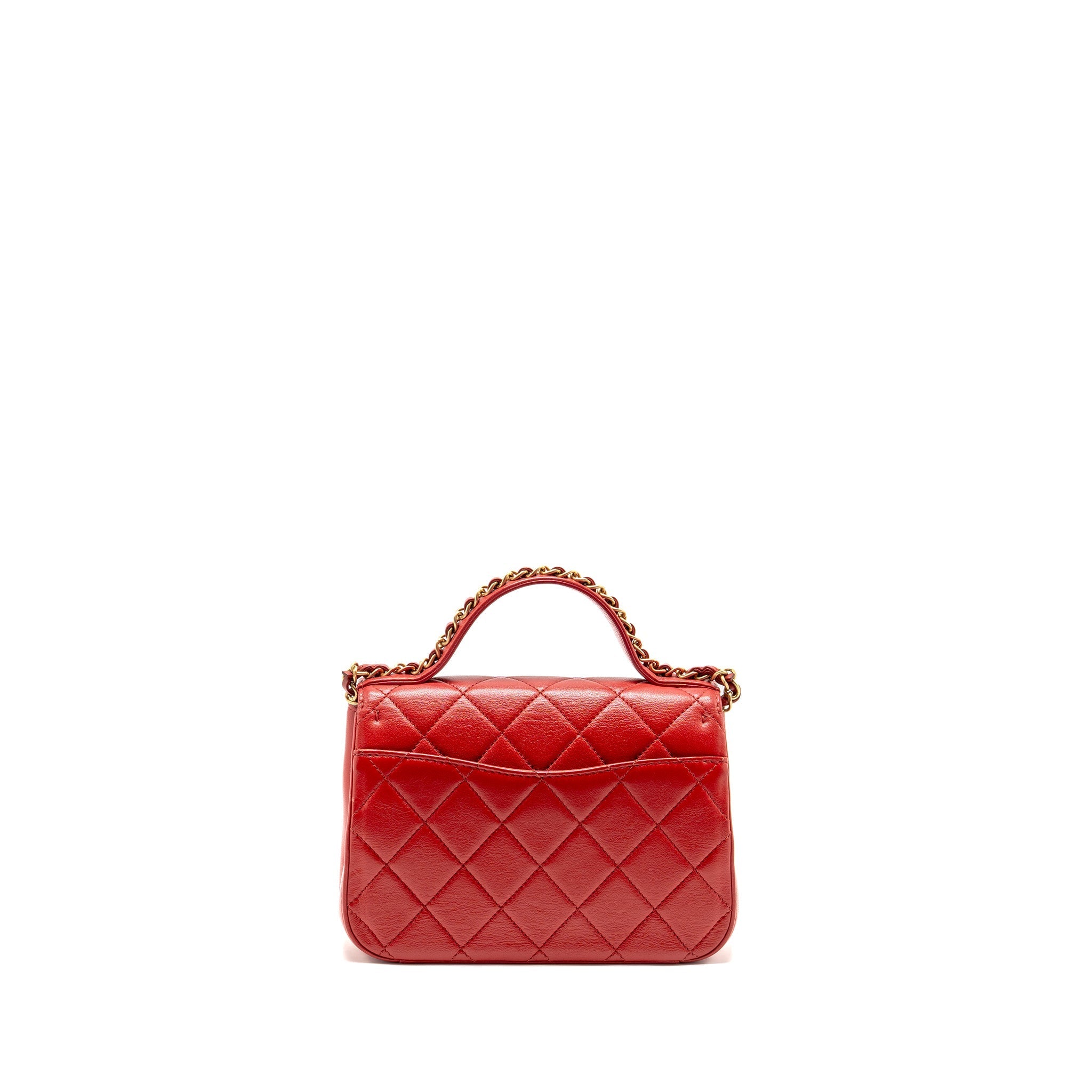 CHANEL CHAIN TOP HANDLE INFINITE FLAP BAG LEATHER RED GHW