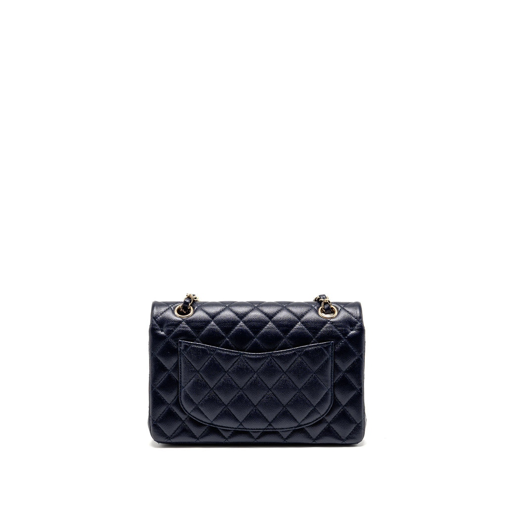 CHANEL SMALL CLASSIC DOUBLE FLAP BAG CAVIAR NAVY GHW (MICROCHIP)