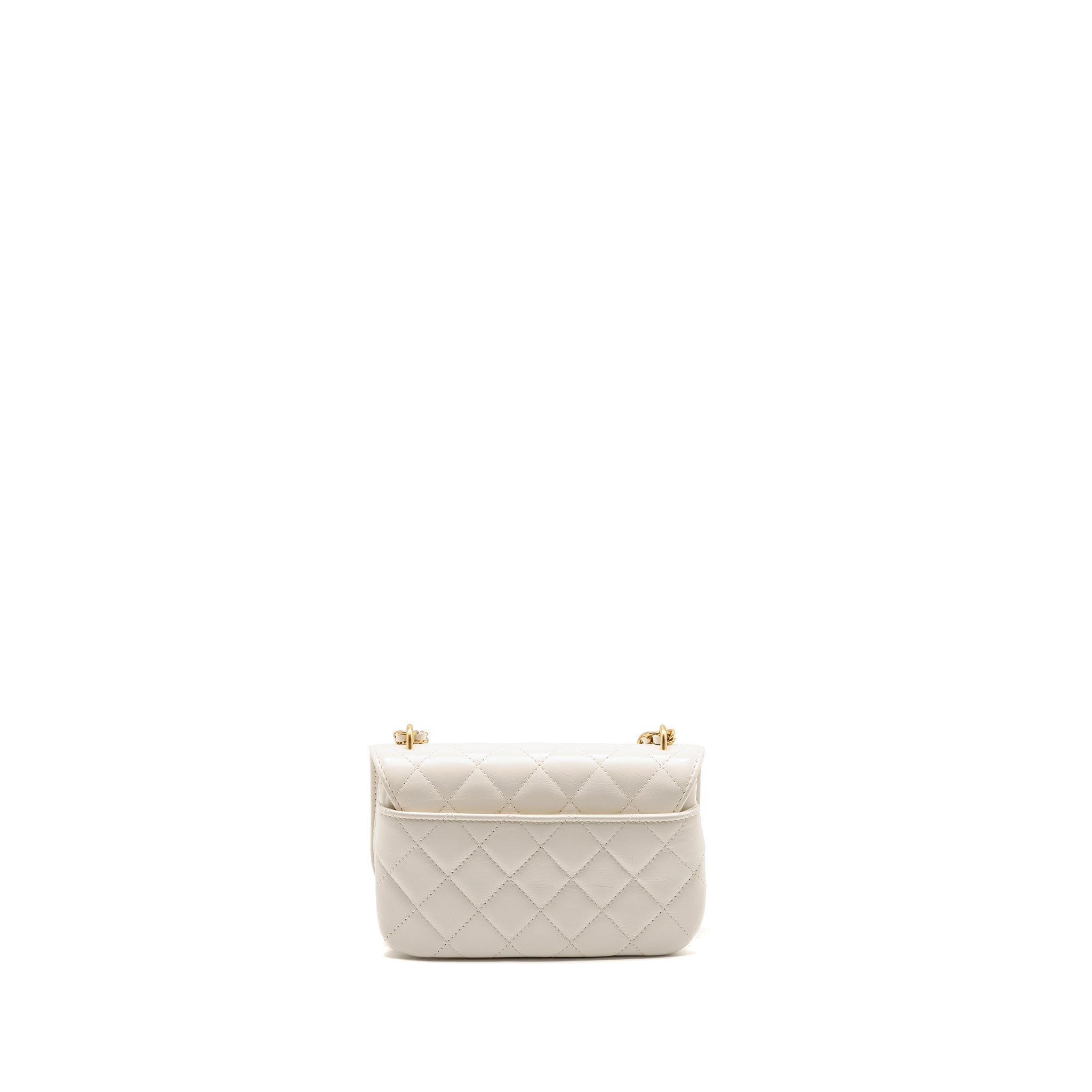 CHANEL FLAP PHONE HOLDER WITH CHAIN SHINY LAMBSKIN WHITE GHW (MICROCHIP)