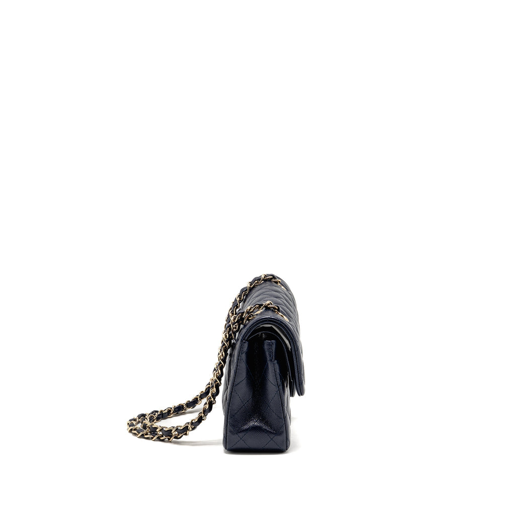 CHANEL SMALL CLASSIC DOUBLE FLAP BAG CAVIAR NAVY GHW (MICROCHIP)