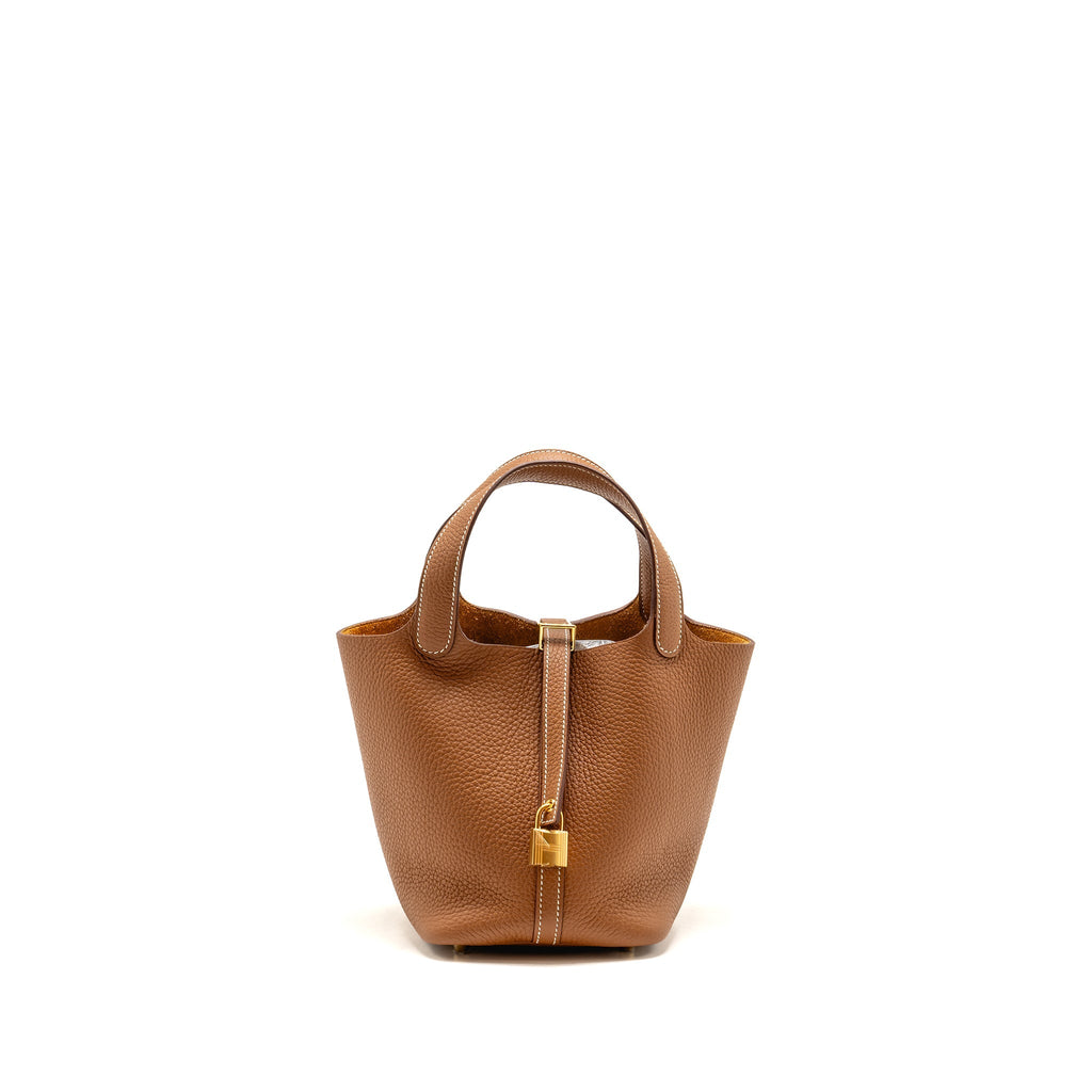 HERMES PICOTIN 18 LOCK BAG CLEMENCE CALFSKIN GOLD GHW