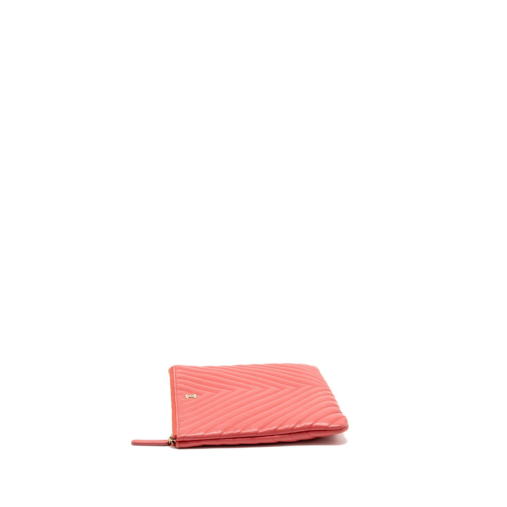CHANEL CHEVRON CLUTCH LAMBSKIN PINK GHW